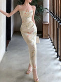 KYLETHOMASW  -  French Elegant Print Dress for Women Sleeveless Vintage Split Dresses Fashion Slim Sling Sweet New Summer Dress Korean