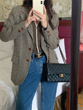 KYLETHOMASW  -   Vintage OL Blazers Women Slim Autumn Woolen Office Lady  Elegant Work Wear Plaid Mujer Coats Daily Houndstooth