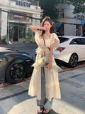 KIylethomasw Sexy Off Shoulder Ruffles Dress for Women 2024 Summer New Sun Protection Dresses Y2k E-Girl Slim Waist Mid-length Vestidos