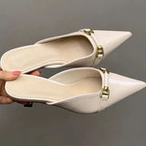 KYLETHOMASW  -  Ladies Pointed Toe Shoes New Spring Leather Shallow Mouth Comfortable Casual Women's High Heel Sandals Fashion Slippers35-40