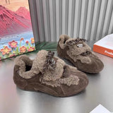 KYLETHOMASW  -  Flats Women Casual Shoes Fad Soprt Sneakers Winter Keep Warm Plush Cotton Designer Trend Lace Up