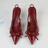 KYLETHOMASW  -  Spring 2025 High Heels Women Sandals Ankle-Wrap Bow Decoration Fashion Shallow Pointed Toe Elegant Slingbacks Ladies Pumps