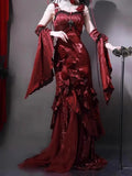 KYLETHOMASW  -  Christmas Robe Gorgeous Elegant Lolita Dress Red Rose High-end Slimming Fishtail Strap Camisole Long Dress for Women