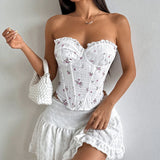 KYLETHOMASW  -  Sweet floral lace steel ring fish bone hollow tether French pastoral tube top