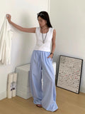 KYLETHOMASW  -  Korean Chic Summer Age Reducing Temperament Elastic Waist Drawstring Loose Versatile Striped Casual Pants Floor Women