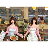 KYLETHOMASW  -  Sweet Spicy Leader, Waist and Thin Pure Desire Spice Girl Neck Dress Sunscreen Cardigan Women's Summer Short Skirt Two-piece Set