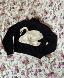 KYLETHOMASW  -  Black Pink sweater White Swan pattern New slim-fit Retro slim-fit narrow neck knit sweater jacket Fashion women's winter sweater