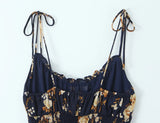 KYLETHOMASW  -  Summer French Vacation Flower Print Lace-up Slim Slash Neck Sleeveless Spaghetti Strap Dresses