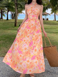 KYLETHOMASW  -  Summer Elegant Casual Women Floral Dress Halter A-Line Beach Holiday Party Long Robe Female Vintage Boho Clothes Vestidos New