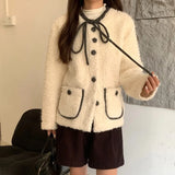 KYLETHOMASW  -  Sweet Hot Girl O-neck Double-sided Woolen Coat Women's Autumn/winter O-neck Lace-up Loose Coat Fashion Female Clothes