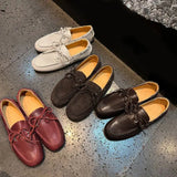 KYLETHOMASW  -  New Leather Flats Shoes Women's Loafers Round toe Vintage Suede Leather Ladies Casual British Style Flat Single Shoes