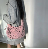 KYLETHOMASW  -  Streetwear Polka Dot Office Lady Shoulder Bag Women Canvas Drawstring Pleated Hobo Bags Y2k Aesthetic Handbags Crossbody Korean