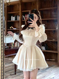 KYLETHOMASW  -  Elegant White Short Dress Autumn Women Lace Ruffles Elegant A-line Princess Dress French Birthday Party One Piece Mini Vestidos