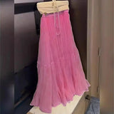 KYLETHOMASW  -  Pink Tutu Tulle Skirt for Women High Waist A-Line Long Club Party Dress Elegant Mesh Layered Skirt Summer Mujer Faldas 509A