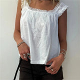 KYLETHOMASW  -  Women U-Neck Tank Tops Casual Summer Lace Trim Loose Sleeveless Shirt Basic Vest Aesthetic Clothes for Streetwear