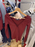 KYLETHOMASW  -  Vintage Burgundy Slim Long Sleeve T-shirt Woman Spring Bandage V-neck Slim Tee Top Casual All-match Preppy Style Cotton Tshirts