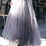 KYLETHOMASW  -  Spring Summer Sweet Mesh Skirt Women's Elastic Waist A-line Pleated Skirt Fairy Elegant Party Long Skirts Tutu Tulle Skirt 698A