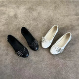 KYLETHOMASW  -  New Women's Shallow Mouth Single Shoes Block Studded Ballet Flats Lace Up Bow Round Toe Slip on Punk Casual Daily Flat Shoes