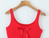 KYLETHOMASW  -  Pretty Girl O Neck Sleeveless Bow Bud Mini Dress Women Fit And Flare Slim Summer Dresses Red White Tank Sexy Sweet Robe