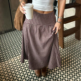 KYLETHOMASW  -  French Vintage Long Skirt For Women Casual Low Waist Plaid A Line Skirt Spring Summer Daily Commute Holiday Outfit Trend