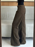 KYLETHOMASW  -  Women Micro Flared Coffee Jeans Autumn Winter American Style Low Waist Loose Fit Slimming Straight Leg Y2K Pants