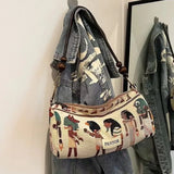 KYLETHOMASW  -  Retro Pharaoh Cartoon Print Tote Bag Women Bohemian Style Fun Cute Large Capacity Shoulder Bag Ladies Fashion Casual Handbag New
