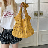 KYLETHOMASW  -  Women's Knitted Hollow Tote Bag Fresh Casual Aesthetic Daily Travel Shoulder Hobo Bag New Soft Fashion Simple Handbags
