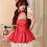 KYLETHOMASW  -  Japanese Lovely Strapless Slim Waist Tanks Bud Off Shoulder Ball Gown Elegant Camis Patchwork Panelled Minority Literary Tees