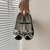 KYLETHOMASW  -  Sweet Lolita Butterfly-knot Women Mary Jane Shoes Concise Mid Heel Patent Leather Dress Shoes Cosplay Party Daily Wear Pumps