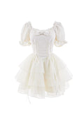 KYLETHOMASW  -  Princess Style Short Puffy Skirt Dress Elegantly Designed  Knot Ogees Sweet Summer Women's Fashion Single Piece