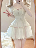 KYLETHOMASW  -  Summer Korean Fashion Suit Chic Hawaii Sweet 2 Piece Dress Set Women Short Sleeve Y2k Crop Tops Mini Skirt Female Outfits