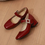 KYLETHOMASW  -  Plus Size 48 Women Patent Leather Mary Jane Shoes Sparkly Crystal Rhinestone Burgundy White Block Heel Pumps Party Shoe
