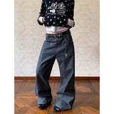 KYLETHOMASW  -   Autumn Y2K Vintage 90s Gray Striped High Waist Wide Leg Pants Women Long Loose Trousers Full Length Bottom Jeans Pants