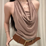 KYLETHOMASW  -  Sexy Knitted Backless Vest Women's Summer Design Unique Knot Exposure Back Outerwear Cotton Polyester Blend Breathable