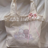 KYLETHOMASW  -  Cartoon Sweet Girls Rabbit Printing Handbags Patchwork Lace Kawaii Bow Top-Handle Bags Women Cute Purses Fashion Y2k Clutches