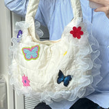 Kylethomasw Korean Fashion Butterfly Floral Embroidery Lace Sweet Girl Shoulder Bag Y2k All Match Kawaii Cute Tote Bags Women Crossbody Bag