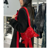 KYLETHOMASW  -  Vintage Red Messenger Bag Purse Women High Street Bow Chic Casual Crossbody Bags Ladies Sweet Cool Y2k Handbag 2025 New