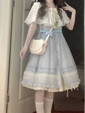 KYLETHOMASW  -  New Lovely Japanese Style Patchwork Dresses Short Sleeve Kawaii Sweet Button Bow Dress Summer Women Fashion Cute Slim Clothes