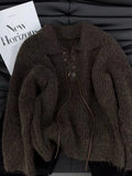 KYLETHOMASW  -  Vintage Sweater Women Harajuku Lace Up Knitted Pullovers Streetwear Korean Knitwears Winter Long Sleeve Casual Jumpers New