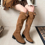 KYLETHOMASW  -  Autumn Winter Thick Heels Woman Knight High Boots Fashion Square Toe Party Dress Shoes Female Vintage Western Long Booties