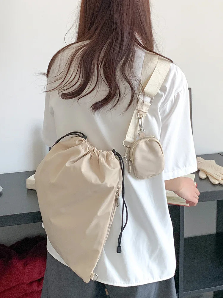 Kylethomasw Korean New Drawstring Bucket Bag Fashion Lightweight Oxford Crossbody Shoulder Bag Y2k Simple Shopping Bag Composite Bag