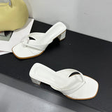 KYLETHOMASW  -  Spring Summer Women Heeled Slippers Shoes Pumps Fashion Shallow Ladies Square Heels Slippers Slides Female Flip flops Sandals