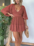 KYLETHOMASW  -  Summer New Women's Lace Splicing Bat Sleeve Low-cut V-neck Dress