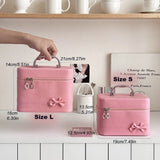 KYLETHOMASW  -  Pink Bow PU Leather Makeup Bag Alloy Handle Portable Skincare Product Storage Box Waterproof Large Capacity Handheld Makeup Case