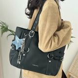 KYLETHOMASW  -  Retro Hot Girl Handbag Women PU Leather Large Capacity Black Tote Bag Ladies Fashion Sweet Star Versatile Shoulder Bag New