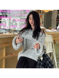 KYLETHOMASW  -  Sweet Hot Girl Casual Loose Slash Neck Twist Sweater Women's Retro Long-sleeved Knitted Pullover Fashion Female Clothes
