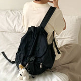 KYLETHOMASW  -  Korean Solid Color Drawsting Backpacks Light Weight Nylon Ruched Shoulder Bags Large Capacity Casual Student Schoolbag Travel