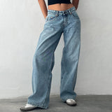 KYLETHOMASW  -  Women Y2K Low Rise Baggy Jeans Retro Aesthetic Loose Fit Boyfriend Straight Wide Leg Jeans Trendy Stretch Long Denim Pants