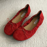 KYLETHOMASW  -  Suede Retro Bowknot  Round Toe Flat Shoes Women Soft Sole Comfort Casual Shoes for Women Shallow Ballet Style Footwear Female