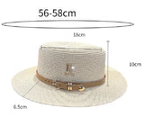 Kylethomasw New Metal R Letter Buckle Flat-Top Straw Hat Leisure Summer Sunscreen Hat Women's Fashionable Seaside Beach Hat Vintage Hat